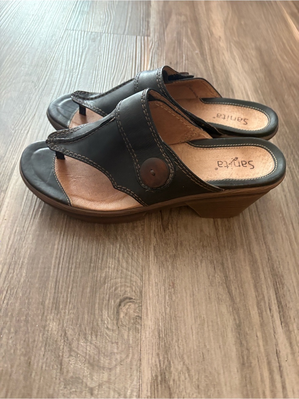 Sanita Black Leather Comfort Wedge Sandals EU 40 Boho Scandinavian 9/9.5 - Picture 3 of 6